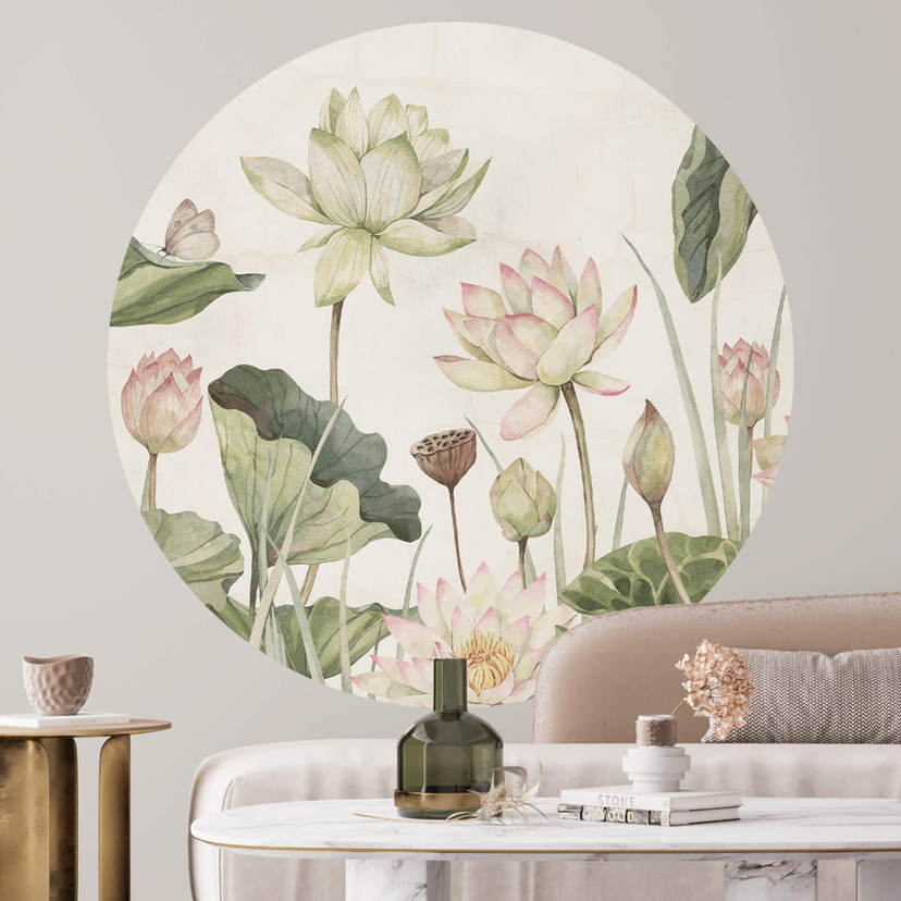 Wallsticker Sir Edward - Åkandeidyl i pastel - Rund