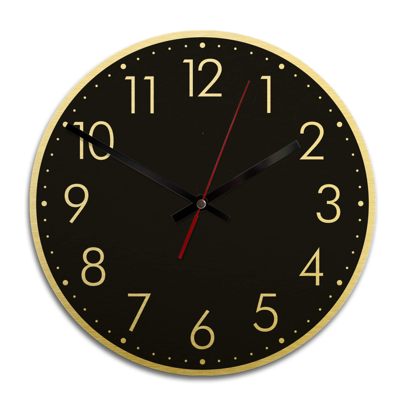 Wanduhr Alu Dibond Goldeffekt - Modern mit Minutenanzeige - negativ - Ø 28 cm