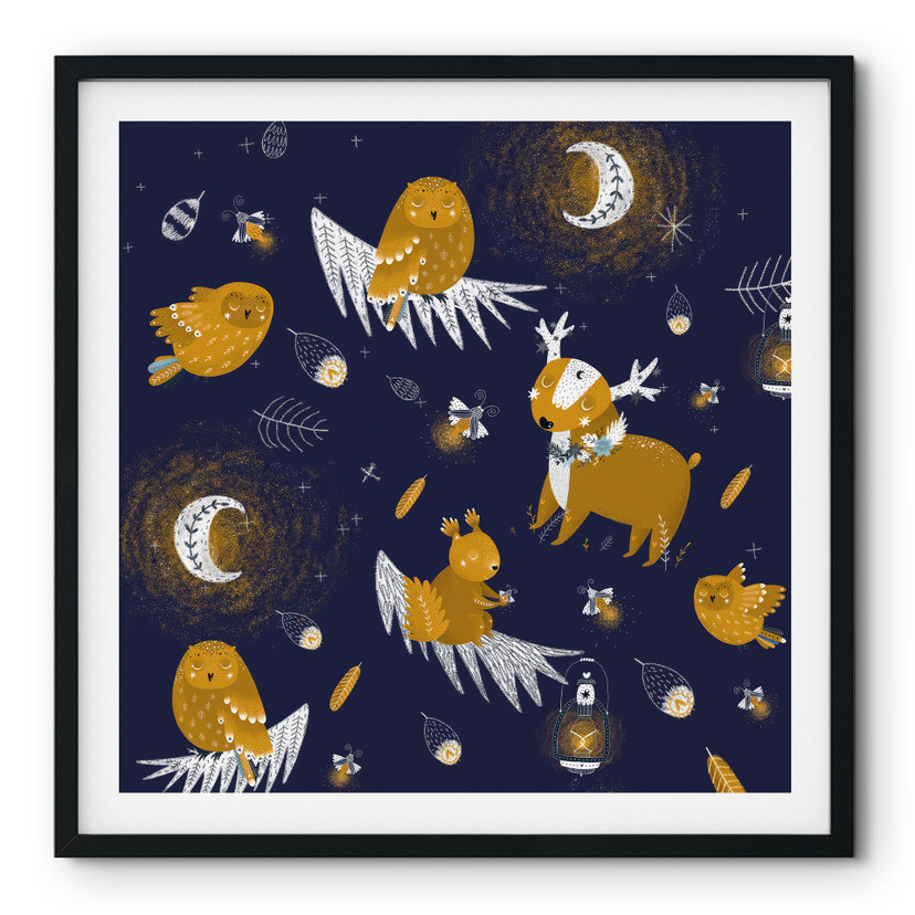 Plakat zwierzęta leśne nocą - UN Designs
