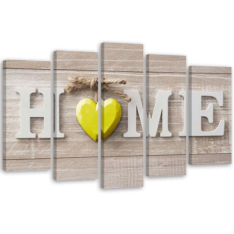 5 stykke lærred print Home House hjerte træ brædder