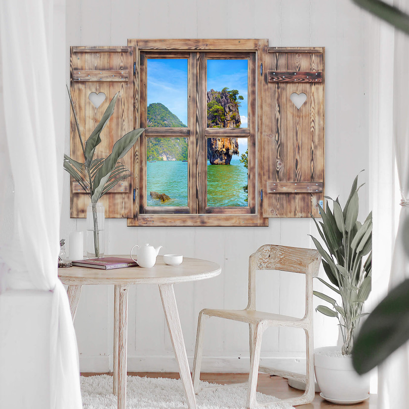 3D Wallsticker trævindue med hjerte - Khao Ta Pu Island