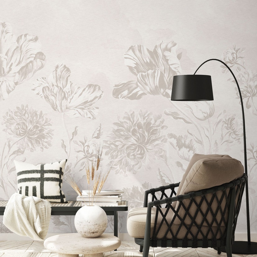 Fototapeta z kwiatami - polne kwiaty w kredowym odcieniu szarości - Bloomery Decor