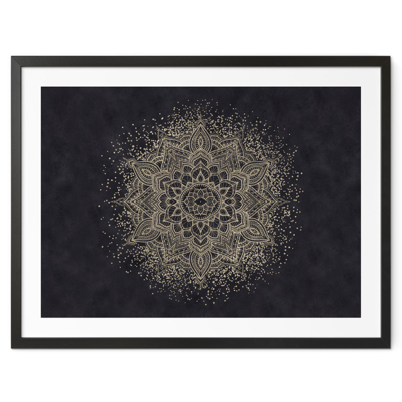 Elegant mandala-plakat i sort og guld - Bloomery Decor