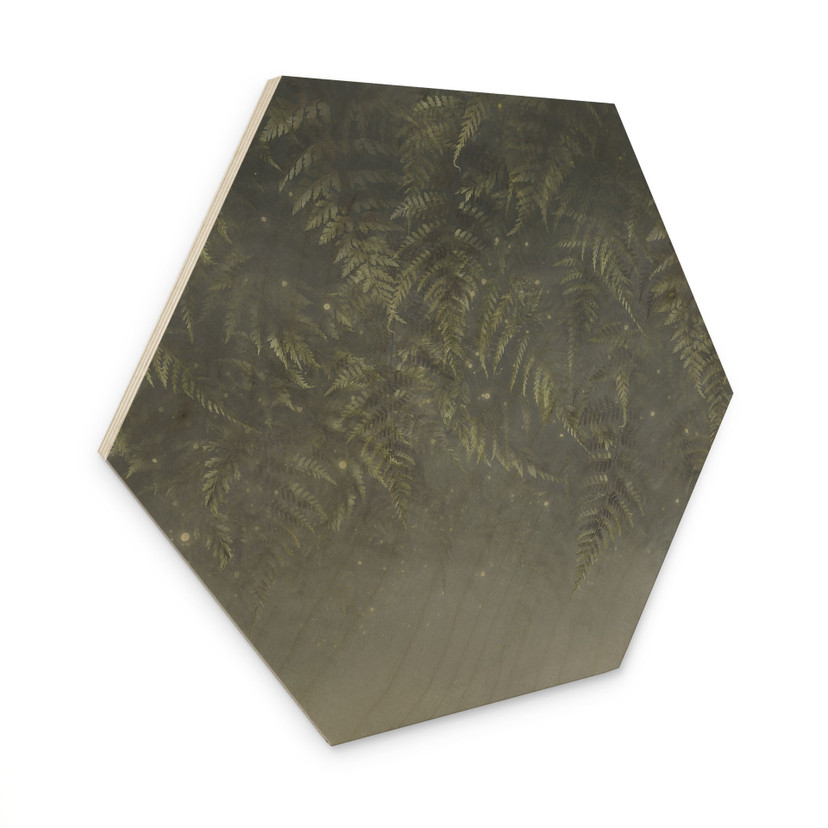 Houten Wanddecoratie met zeshoekige varen in het nevelwoud in groen - Ms Tiff