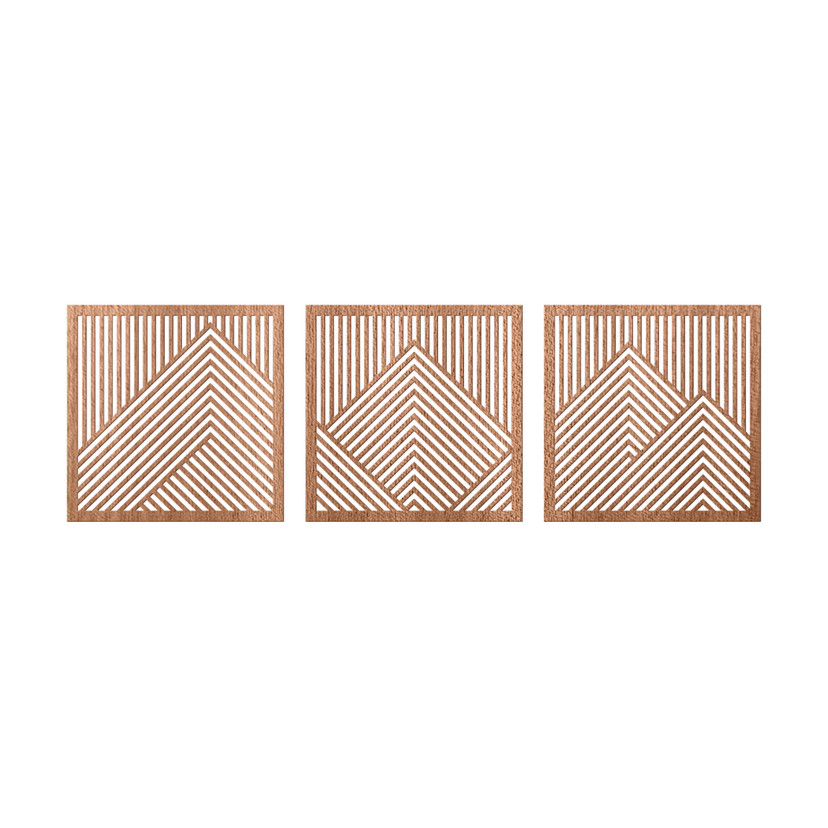 dekoracja ścienna 3D górski krajobraz panele ścienne z motywem geometrycznym (3-częściowe) - drewno
