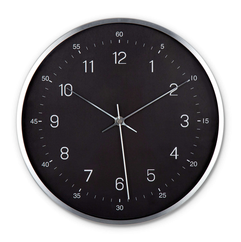 Moderne Wanduhr in Schwarz-Silber-Optik Ø30 cm