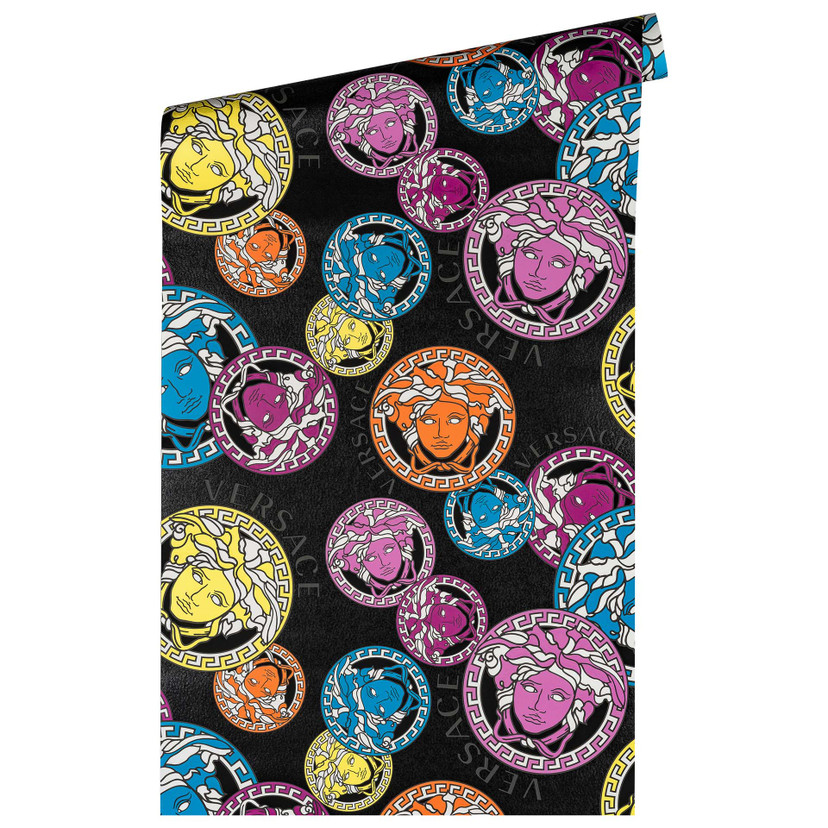 Versace Home luksusowa tapeta Medusa designerska tapeta z włókniny kolorowa tapeta z czarnym wzorem