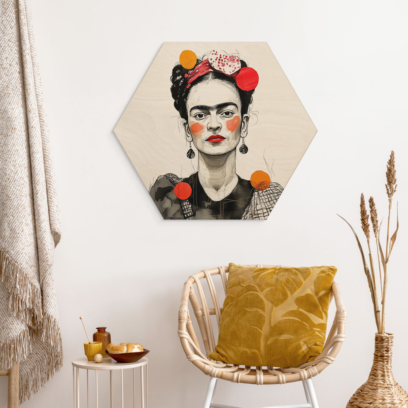 Houten Wanddecoratie Frida Kahlo pop-art portret - Jaszke