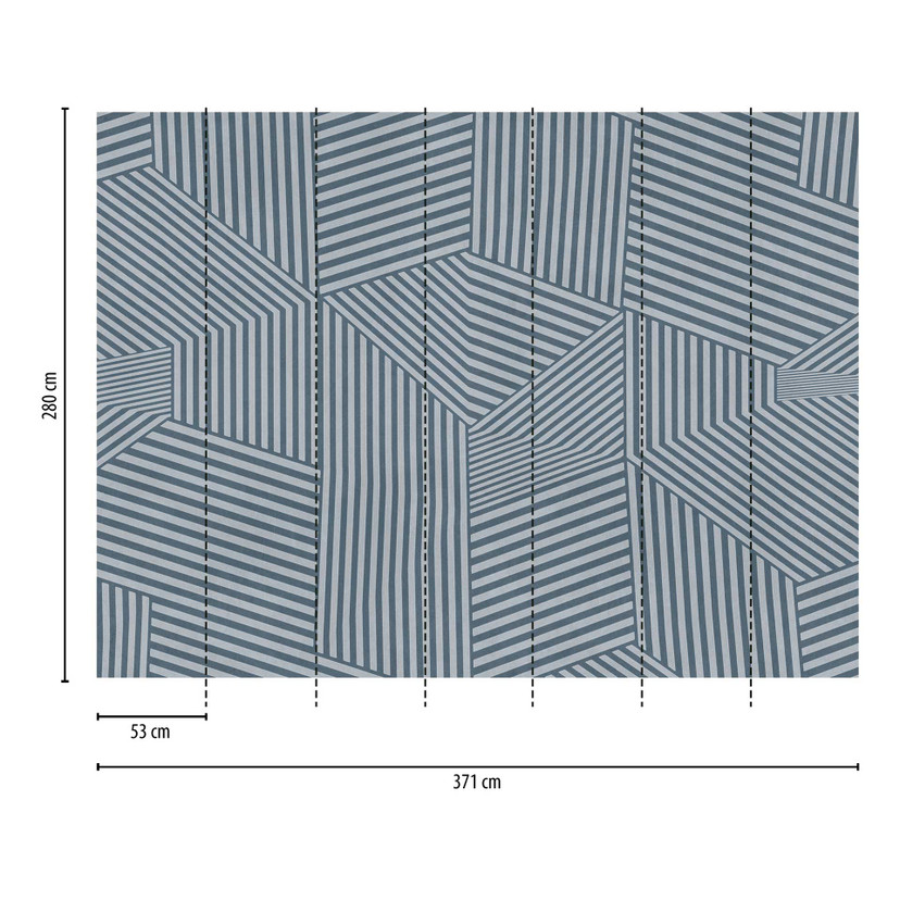 geometryczna niebiesko-szara fototapeta 3D z włókniny ze wzorem w paski do salonu i biura