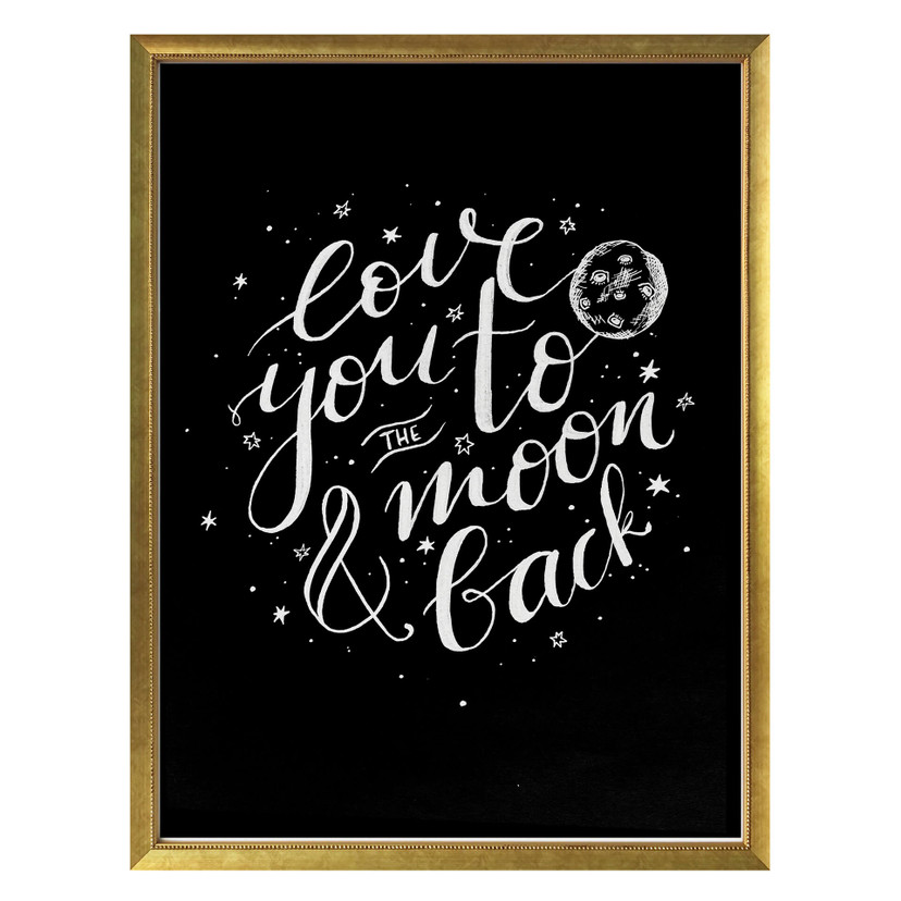 Plakat Love you to the moon and back - handlettering - czarny negatyw