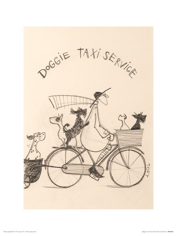 Plakat Sam Toft - Doggie Taxi Service kunsttryk, Sam Toft (30 x 40 cm)