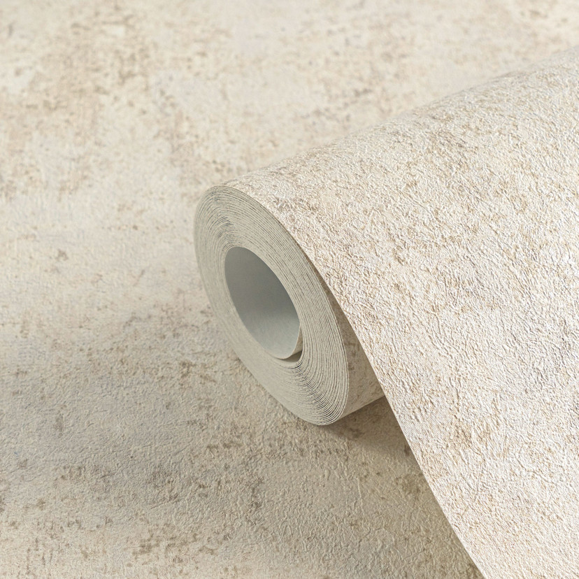 Papier peint intissé imitation béton crème beige - papier peint structuré à l'aspect plâtreux