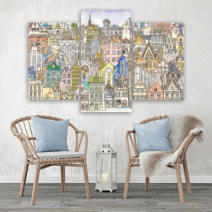 3 stykke lærredstryk, Happy City