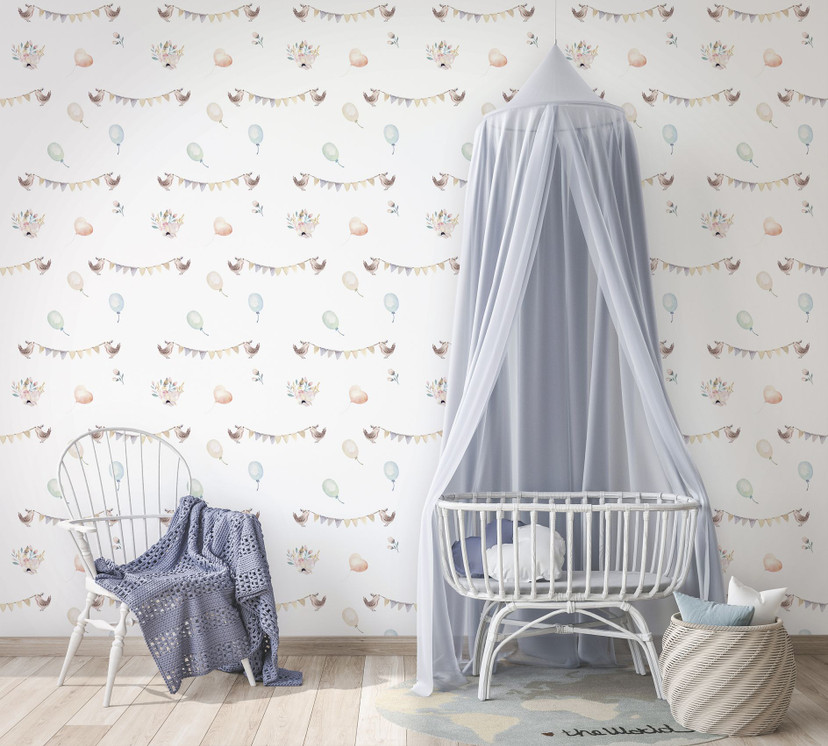 Børnetapet, non-woven tapet med illustration Kids Walls hvid, farverig