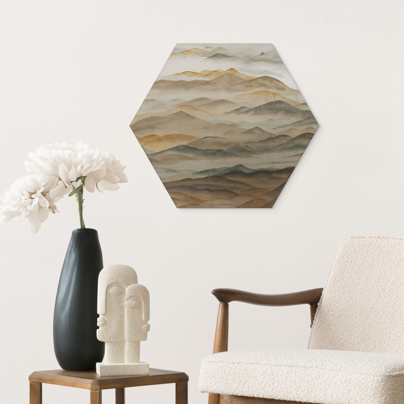 Hexagone Tableau Roerich Valley - Paysage Montagneux Terreux - Sir Edward x Grigory Gladarev - Alu-Dibond