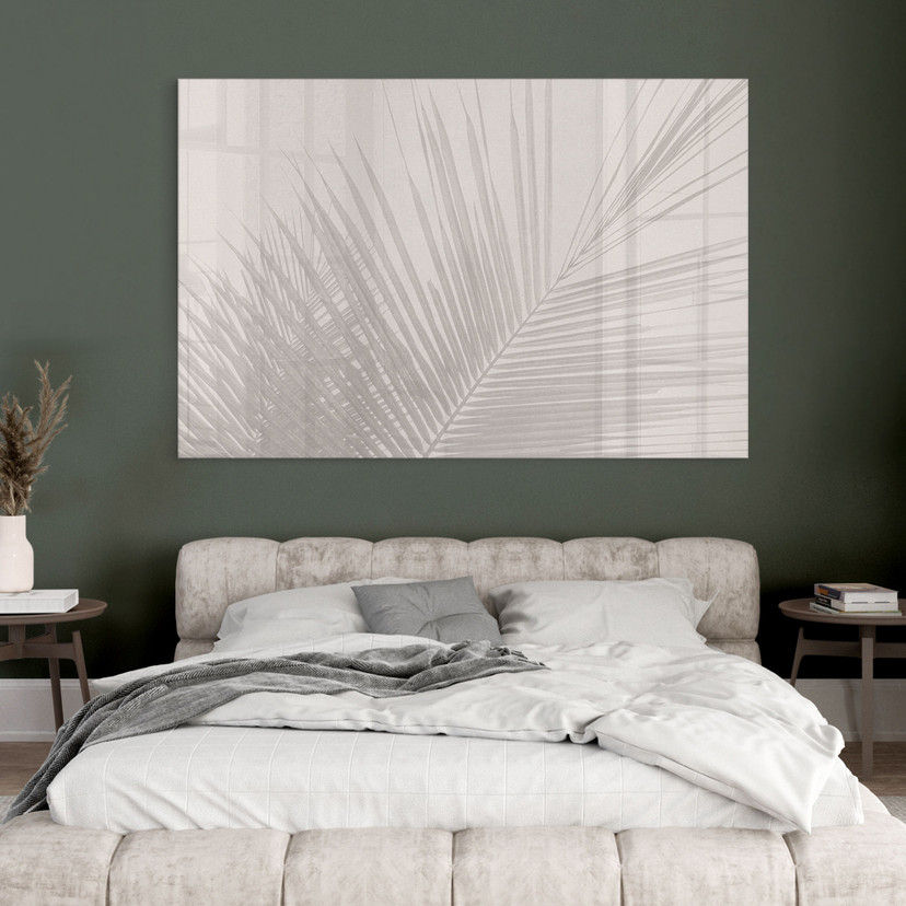 Akrylbillede af palmeblade i linnedlook - Bloomery Decor