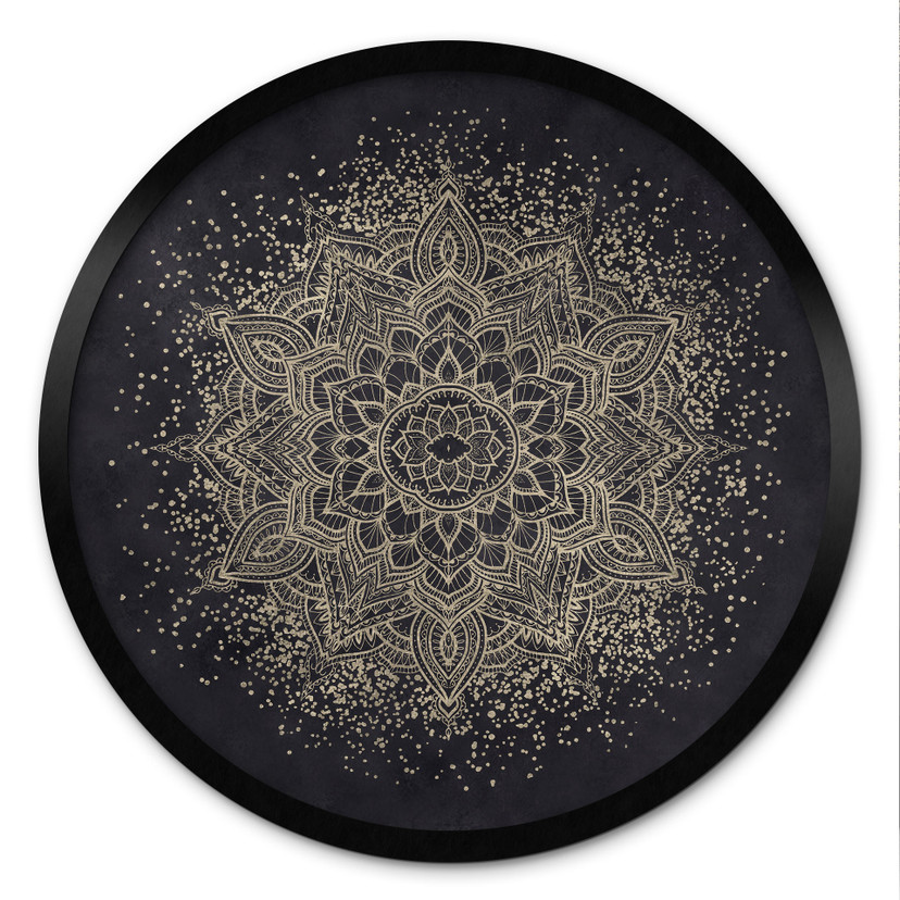 Elegancki Plakat Mandala w kolorze czarnym i złotym - Bloomery Decor - Okrągły