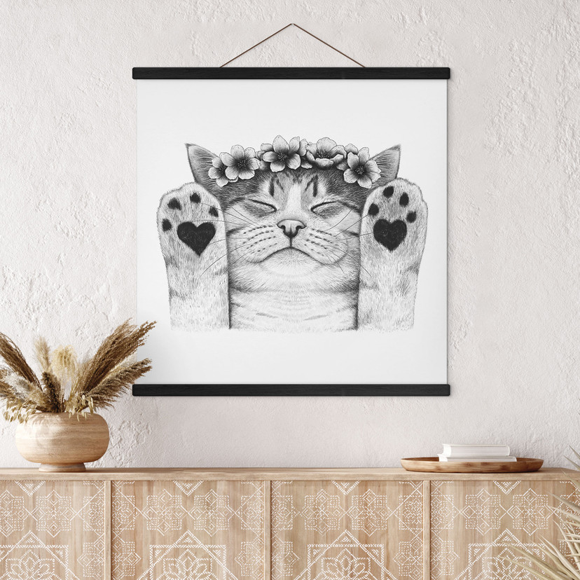 Textielposter Schattige kat met hartjespootjes - Korenkova - Vierkant