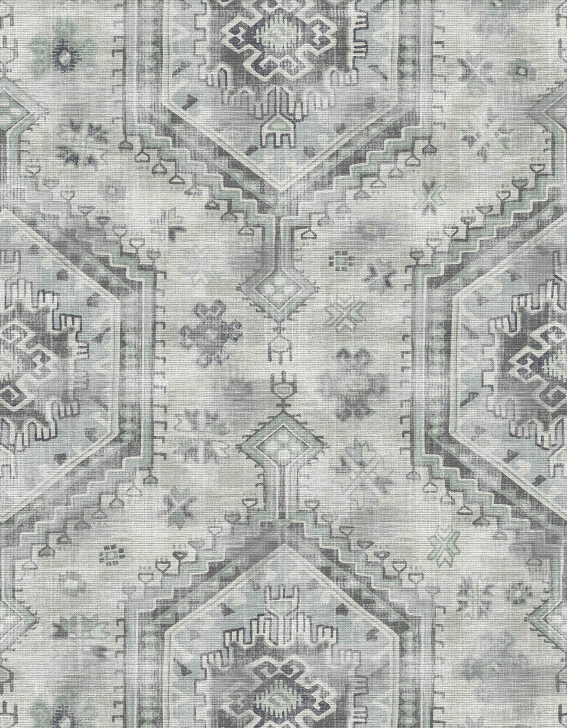 Papier peint photo Motifs de tapis vintage gris avec médaillon ethnique 3,4 x 2,65 m