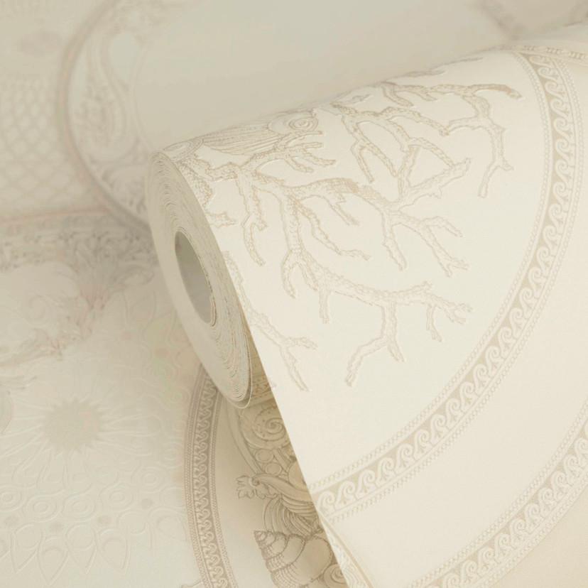 Versace Tapeta z włókniny Art De La Table Circles Floral Meander Medusa Beige Metallic