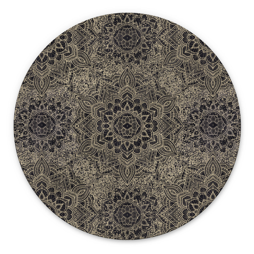 Billede Mandala Boho antik guld - Bloomery Decor - rund – print på aluminium (Alu-Dibond)