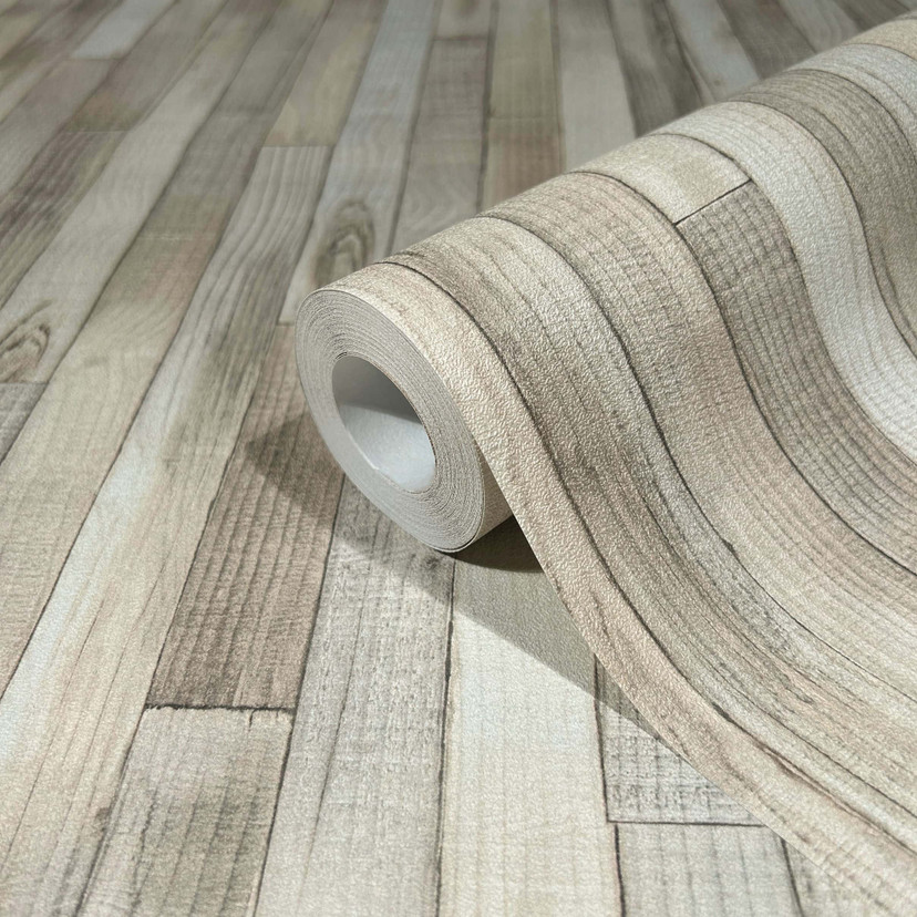 Non-woven tapet i trælook med korn beige trælook