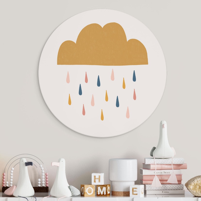 Wandbild Fröhlicher Regen in Pastelltönen - Menina Lisboa - Alu-Dibond - Rund