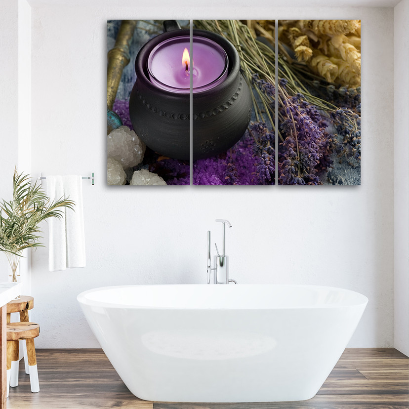 3-delt lærredstryk Lilla Zen Spa Candle