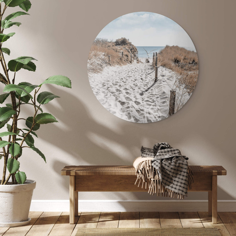 Tableau sur alu-Dibond rond L'attente de la plage