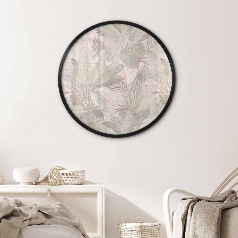 Poster Feuilles tropicales dans la jungle pastel - Bloomery Decor - Rond
