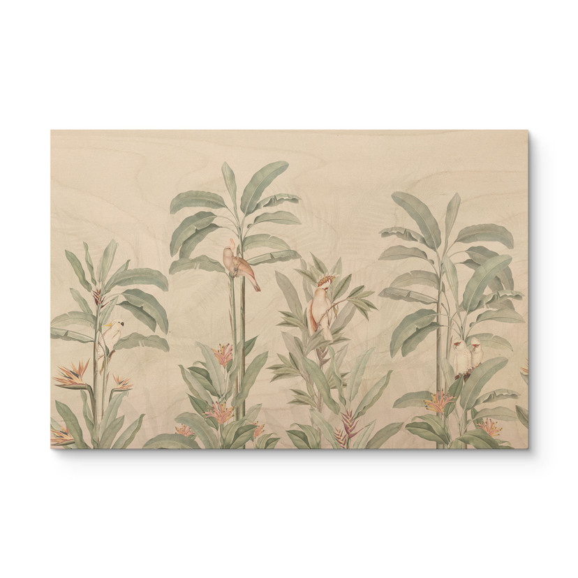 Houten Wanddecoratie tropisch bos met kaketoes - Bloomery Decor