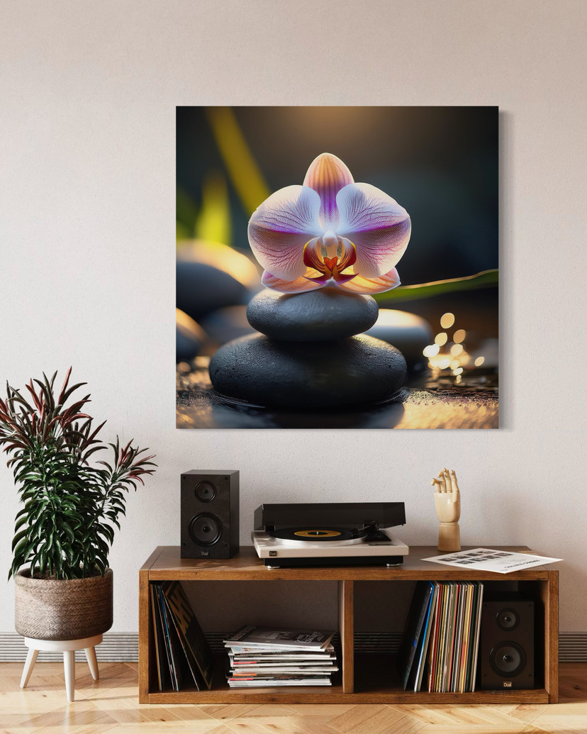 Leinwandbild Orientalische Steine und Blumen