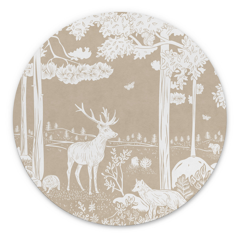 Tableaux ronds Forêt automnale avec cerfs et renards - brun - Kikki Belle - Alu-Dibond