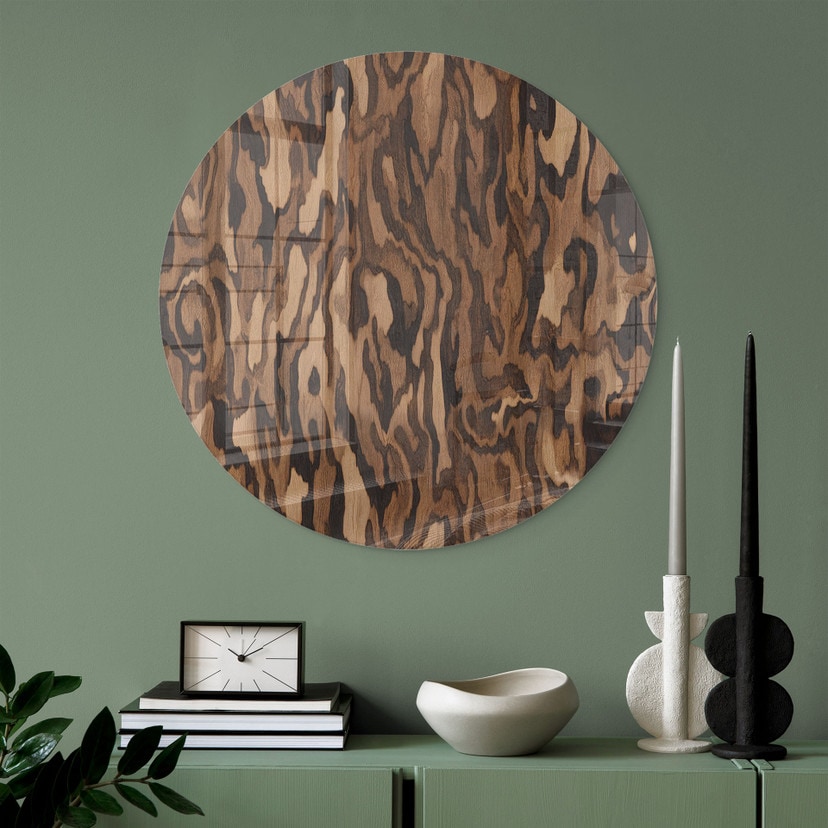 Tableau en Verre Ettore Walnut - Veinage de Bois Abstrait - Sir Edward x Grigory Gladarev - Rond
