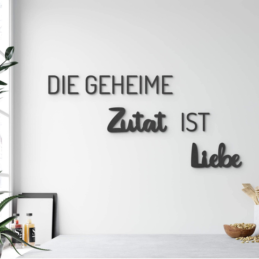 Küchendeko 'Die geheime Zutat ist Liebe' – MDF-Schriftzug für stilvolle Wandgestaltung