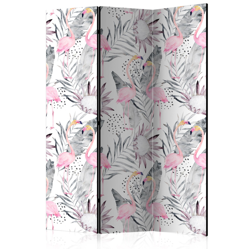 Paravent Séparation de pièce - Flamants roses dansants, 3 pièces