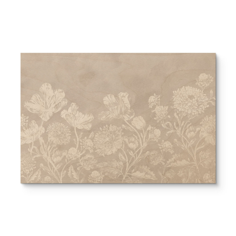 Obraz drewniany kwiaty w kolorze kredowego beżu - Bloomery Decor