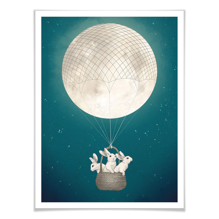 Poster Graves - Lapins dans une montgolfière