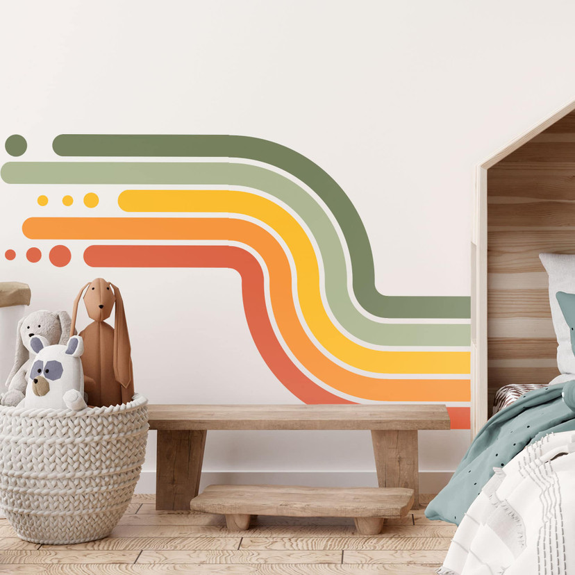 Wallsticker retro stribe form sæt (4 dele) | regnbuefarver