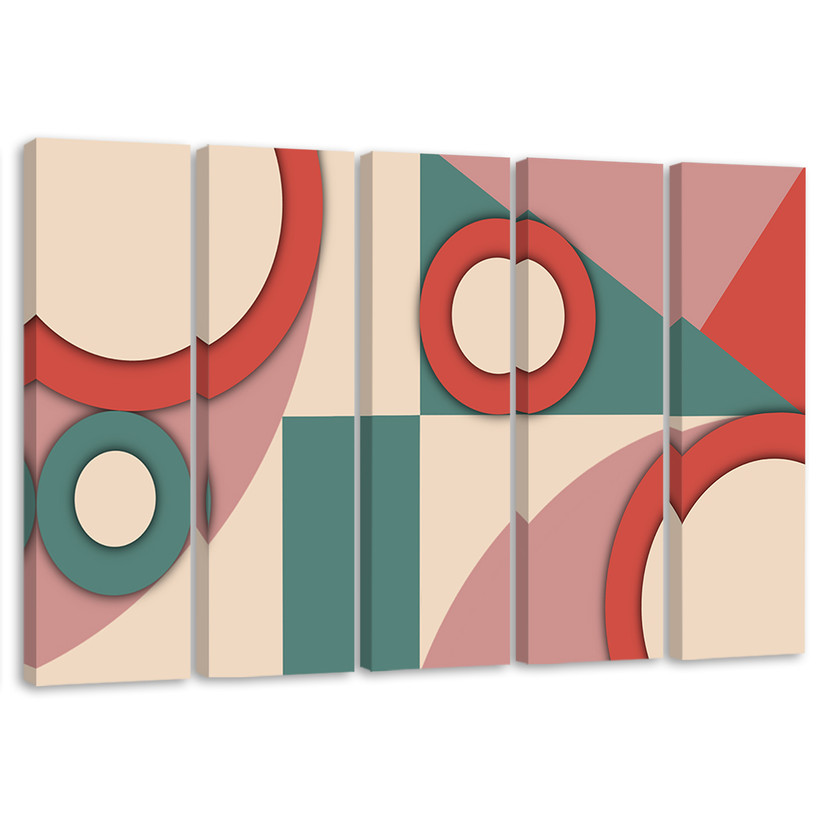 Lærredstryk 5 stykker, geometriske abstraktionsformer