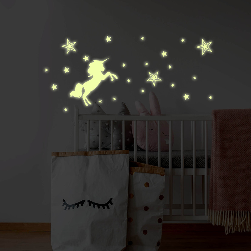 Selvlysende Wallsticker Enhjørning