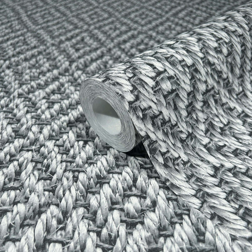 non-woven tapet i 3D diamantmønster flettet grå tekstil look