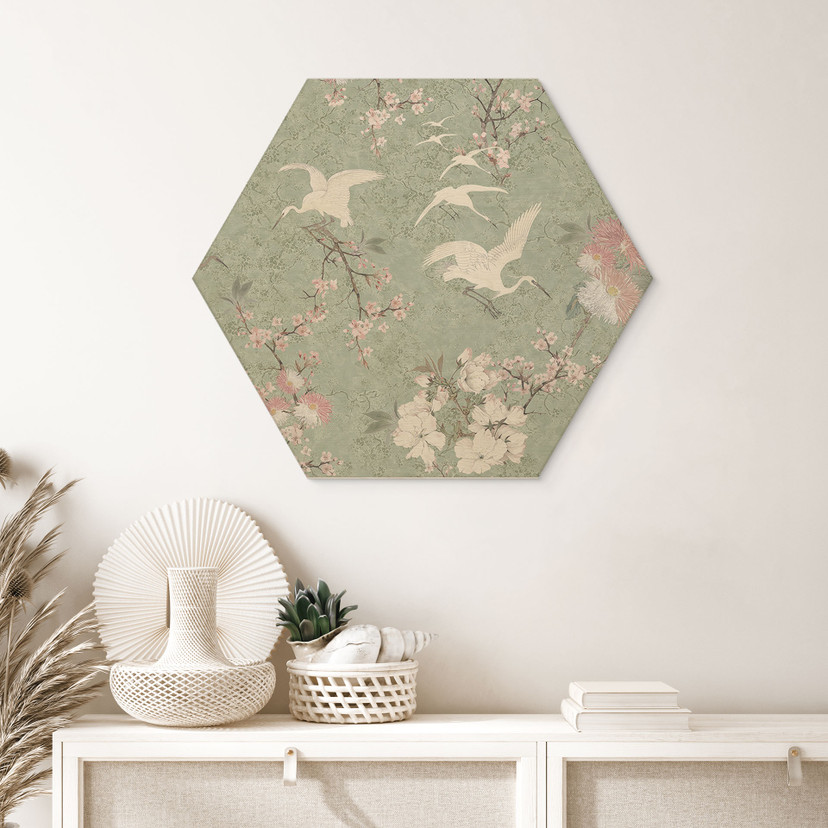 Houten Wanddecoratie in kersenbloesemgroen - Bloomery Decor