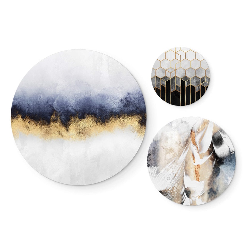 Tableau sur alu-Dibond rond Fredriksson - Golden Frost (set 3 pièces)