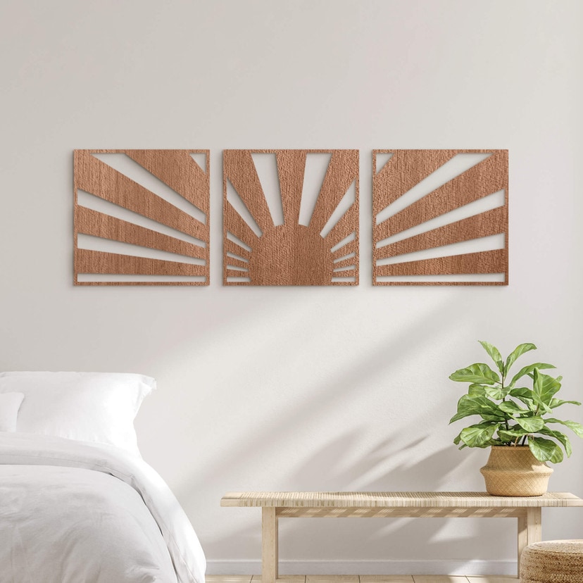Dekoracja drewniana zachód słońca Boho (3 sztuki) - Mahoń