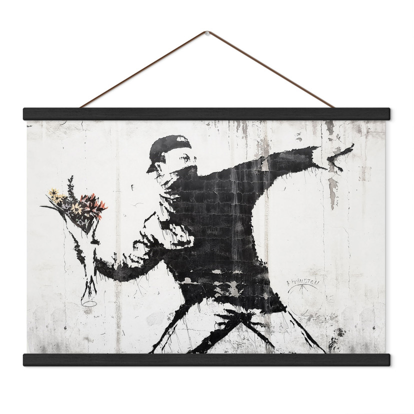 Affiche textile - Le lanceur de fleurs - Banksy