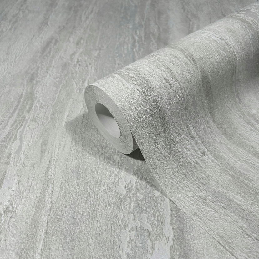 Papier peint intissé avec structure grossière brillante gris aspect plâtre