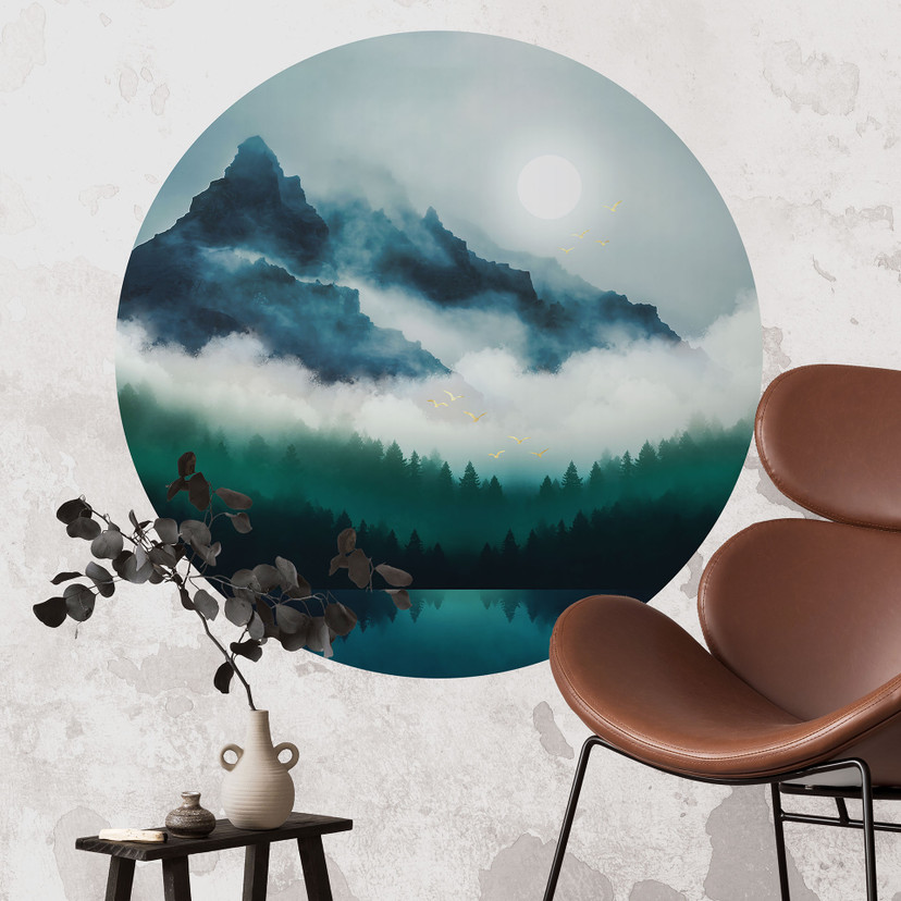 Naklejka na ścianę Mglisty krajobraz nocą - SpaceFrog Designs - Round
