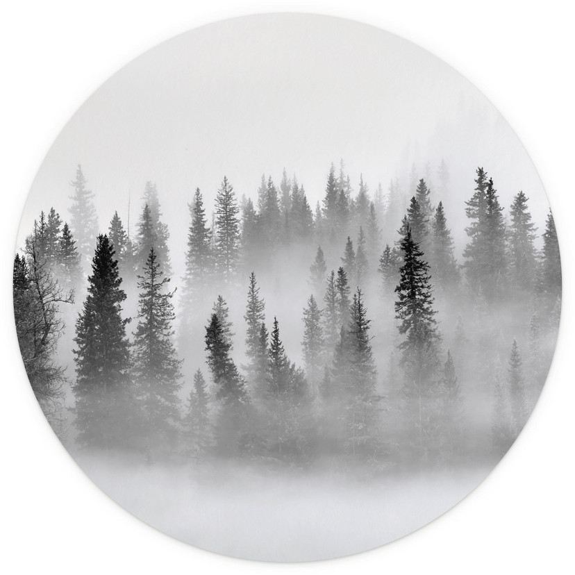 Papier peint Forêt nuageuse en noir et blanc - Papier peint Forêt ronde - Xu - papier peint intissé/