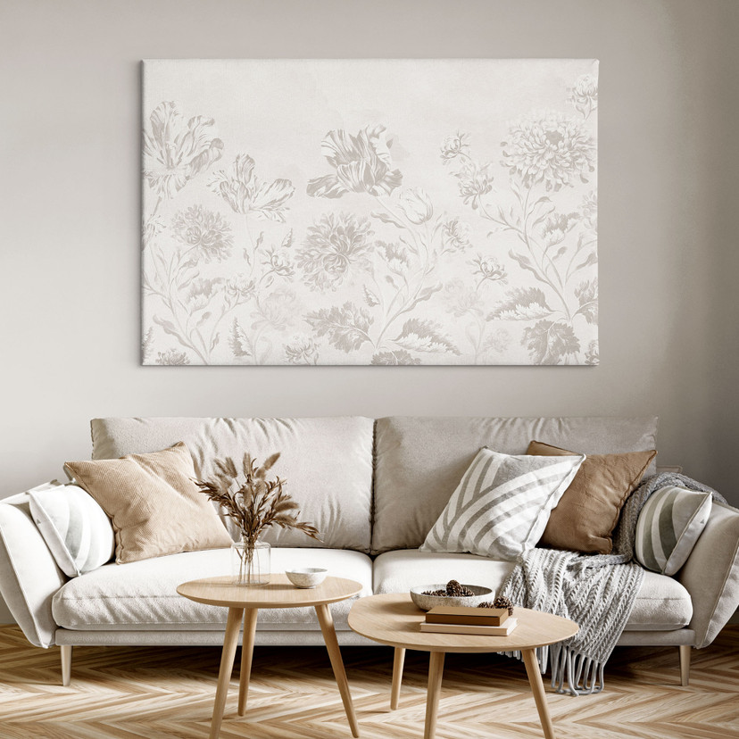 Canvasbillede med vilde blomster i kridtlook Greige - Bloomery Decor